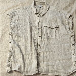 Light Tan Linen Casual Button-Down Shirt